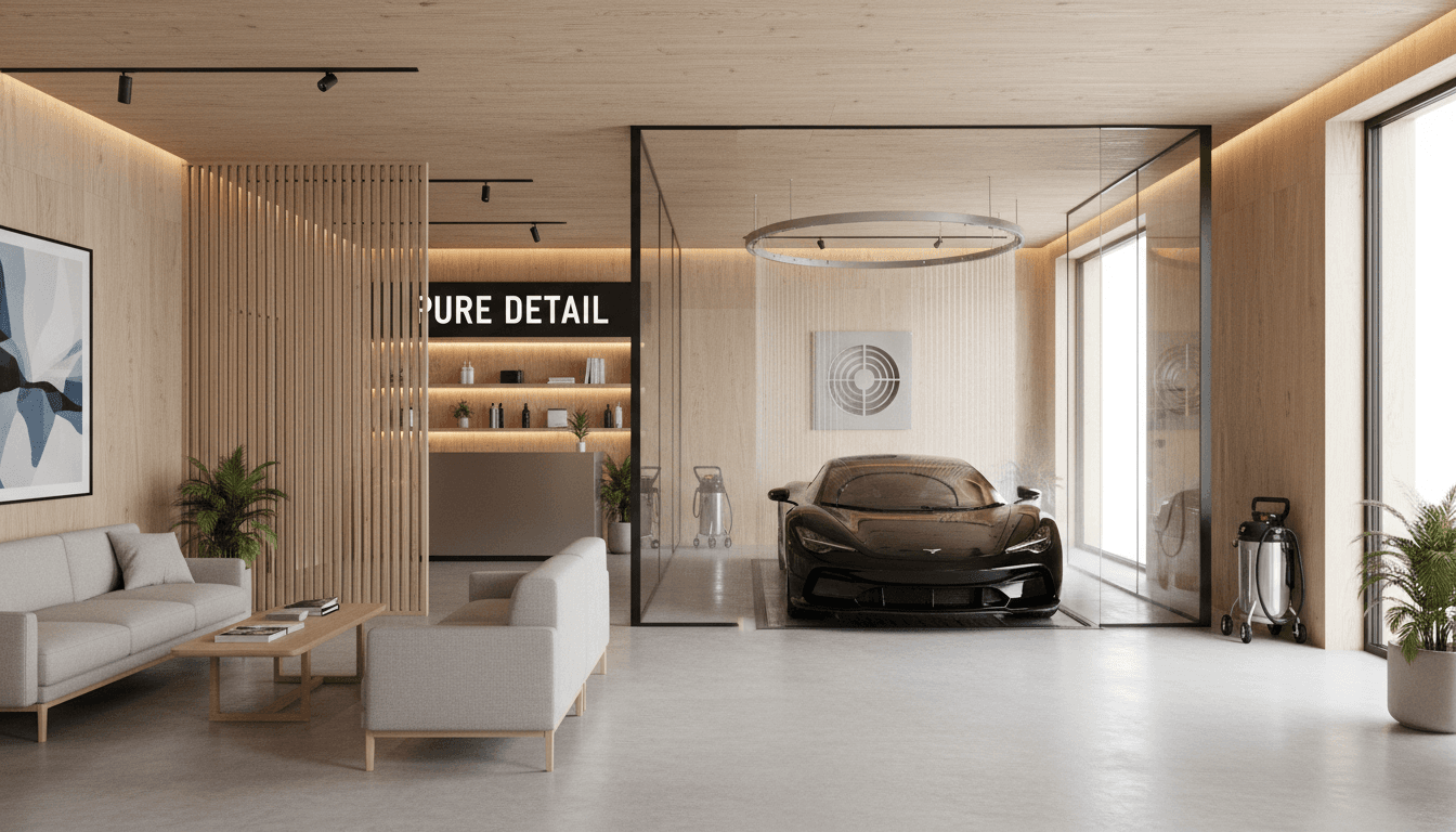 Luxury car detailing studio with professional wash bay