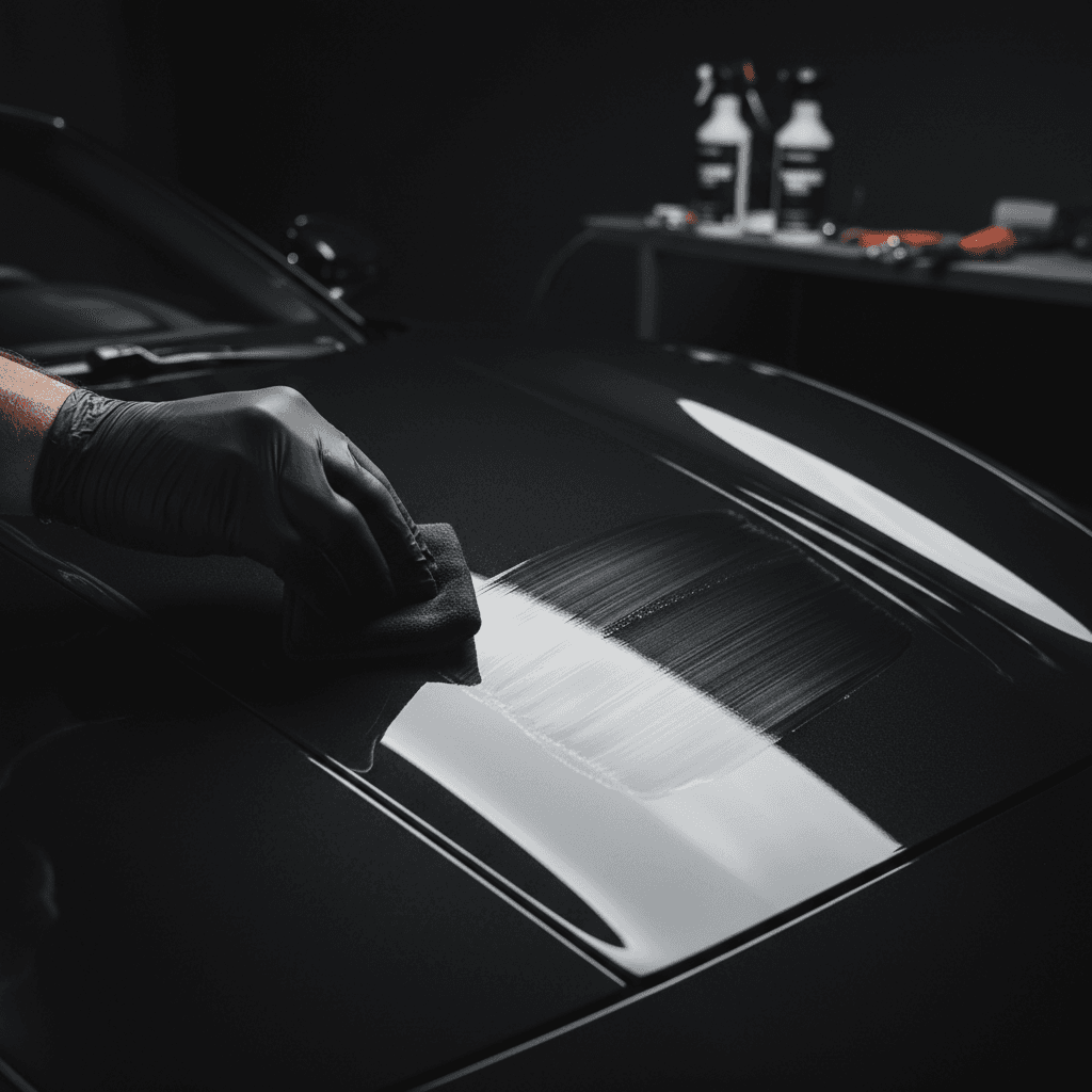Car exterior after detailing with restored glossy finish