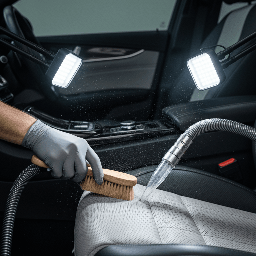 Car interior after deep cleaning service showing pristine condition