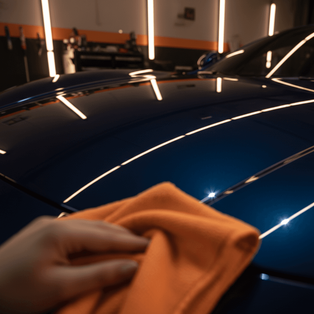 Paint surface after correction showing mirror-like reflective finish